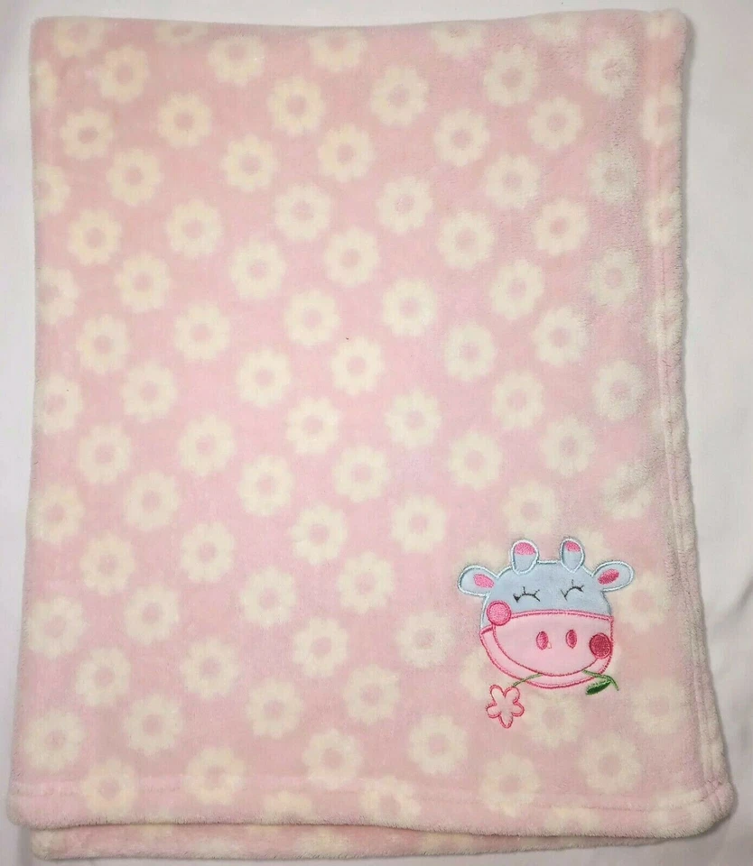SNUGLY BABY Girl Floral COW Fleece Blanket Pink White Daisy 30x35 Lovey SOFT - Image 4 of 4