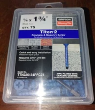 Simpson Strong-Tie 1/4" x 1-3/4" Titen 2 Concrete & Masonry Screws 75ct. NEW!!!