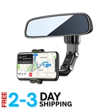 360° Rotating Rearview Mirror Phone Mount - Easy Install & Durable Design