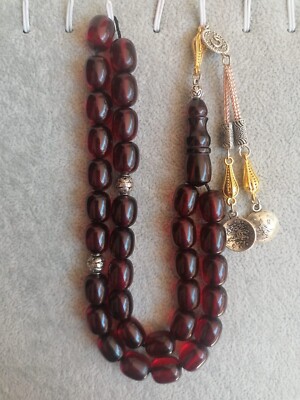 Red German Faturan Cherry Amber Bakelite 33 Prayer Beads Tesbih Misbaha  Rosary