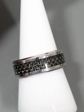 Stainless Steel Black Inlay Band Ring Wedding Mens Size 9