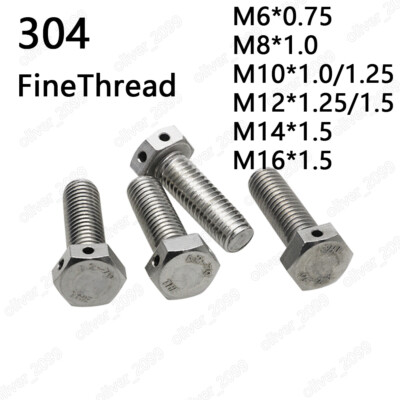 Fine Thread 304 Stainless Steel Hex Head Cap Screws with Wire Holes M6 M8-M16