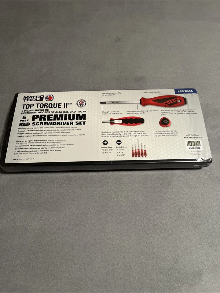 Brand New Matco Tools SSPCR5CA 5 Piece Premium Red Screwdriver Set Sealed - Image 2 of 4