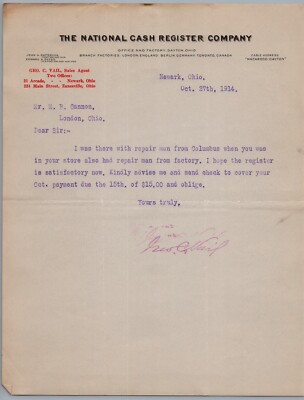 1914 NCR National Cash Register Company Dayton Ohio Document Cannon Cigar Co 642