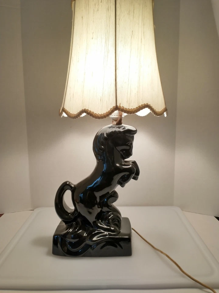 Ceramic Black Stallion lamp,  Horse Rearing Stallion Table lamp  - Image 2 of 4