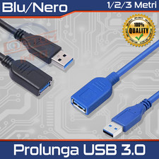 Cavo Prolunga USB 3.0 Maschio/Femmina a 5 Gbps Estensione fino a 3mt | Nero/Blu