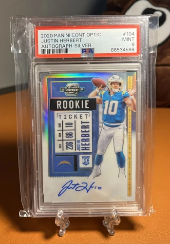 2020 Contenders Optic Justin Herbert Silver Rookie Ticket Auto RC #104 PSA 9