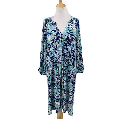 Lilly Pulitzer Dress Womens L Large Multi Crash The Bash Tropical Button Front