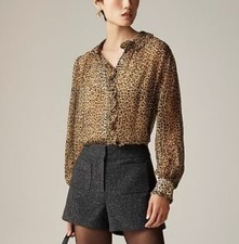 J.crew Ruffle button-up shirt in leopard-print crinkle chiffon boho preppy sz 8
