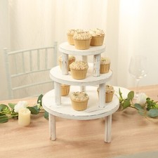 3 WHITEWASH Wooden Pedestal Cake Stands with Removable Legs Event Decoration