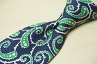 Turnbull & Asser Navy Blue Shamrock Green Paisley 100% Silk Tie Made England