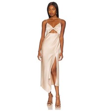 Alice + Olivia Harmony Asymmetrical Midi Dress in Sand Front Cutout size 6