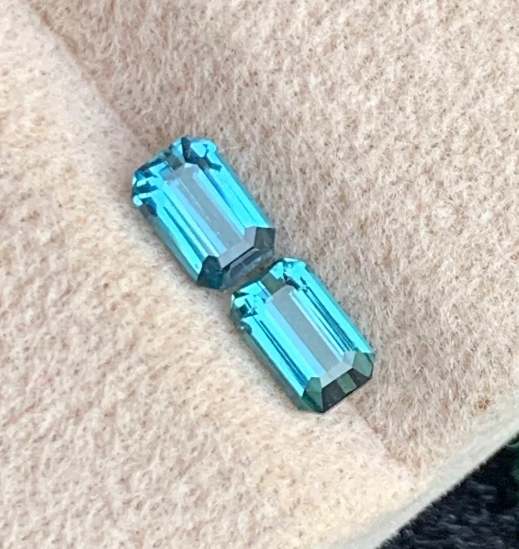 0.87 Carats Lagoon Tourmaline Pair Emerald Cut Natural Afghani Loose Gemstone