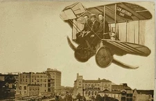 RPPC Real Photo Postcard Men in Studio Biplane w American Flag San Antonio 1911