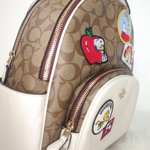 Zaino COACH Oxford pelle firma × PEANUTS SNOOPY bianco marrone come nuovo - Foto 7 di 14