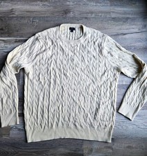 J.Crew Men's L Ivory Cable Knit Fisherman Sweater 100 Cotton Crewneck