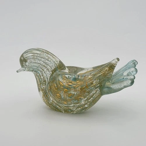 Murano Blue And Gold Glass 3.75" Bird Vintage