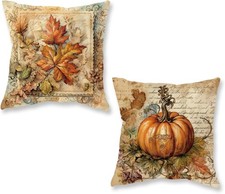 Fall Throw Pillow Covers 18x18 Inch Set of 2 Vintage Pumpkin Decor Pumpkin and