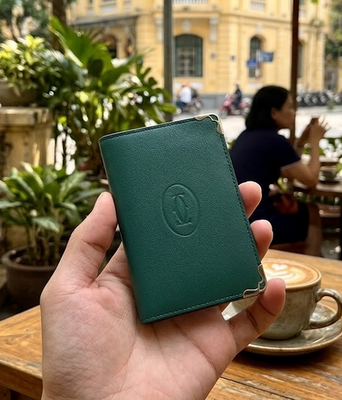 Cartier Must de Cartier Green Leather 6 Card Holder Wallet NIB