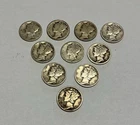Lot of 10 - Mercury Dimes - 90% silver coins - various dates