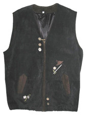 lange TRAPEZ Damen- Lederweste / Trachten- Weste in schwarz-blau ca. Gr. 46