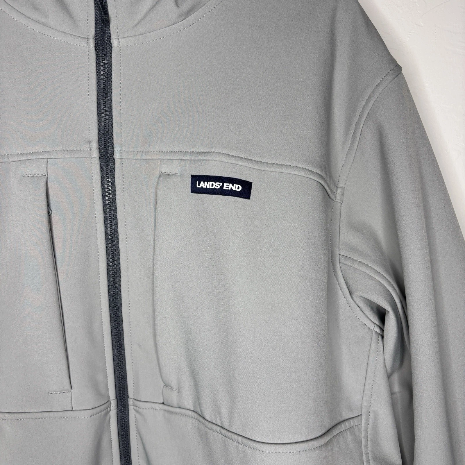 Lands' End Men's Softshell Full Zip Hooded Jacket w/ Pockets Gray XL 46-48 - product detail image 2