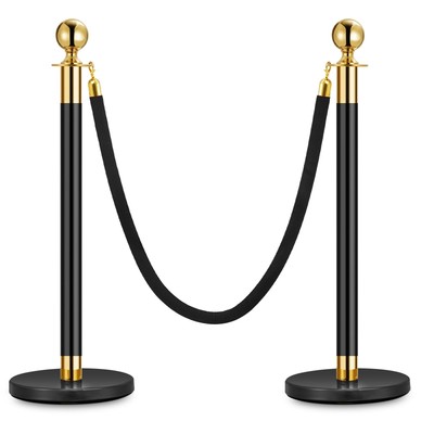 Gold Stanchion Post, 5 Ft Velvet Rope Carpet Ropes and Poles, Stainless Steel