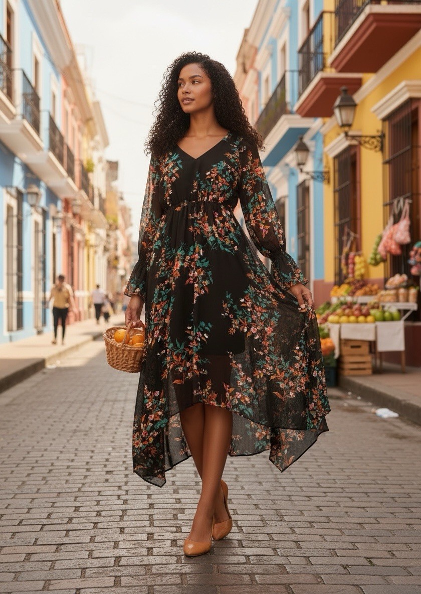 A.n.a Midi Floral Dress Women XS Whimsigoth, Fairy Grunge, Boho Hi-lo Hemline
