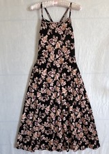 Pact Black Pink Purple Floral Strappy Midi Knit Dress Organic Cotton Size S