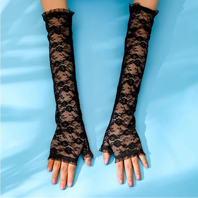 Lace Fingerless Gloves Hollow-out Mesh Floral Sun Protection Cycling Women