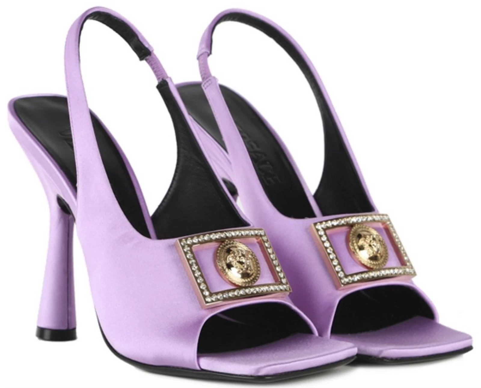 Versace Tribute Medusa Crystal Satin Slingback Pumps Shoes Lilac 7 / 37 NIB
