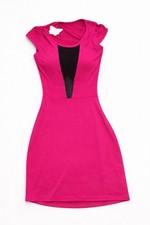 Pink Black Cut Out Bodycon Mini Dress Short Sleeve Pullover Solid Accent