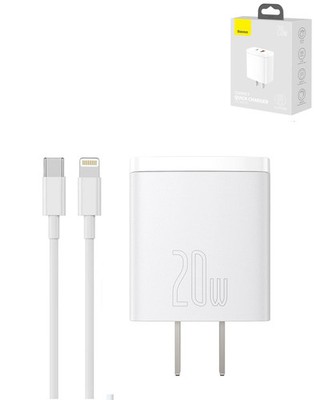 Baseus Compact Quick Charger USB A+C with Superior Series USB C-L Charging Cabl