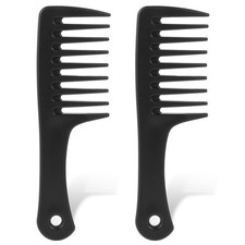Wide Tooth Comb 2 Pack - Portable Travel Detangling for Small, Black