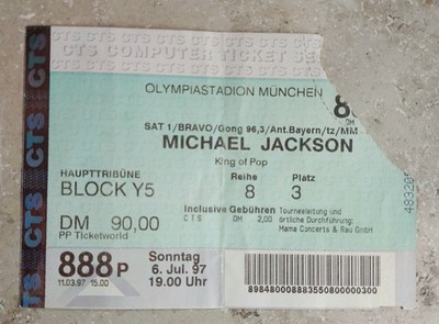 Michael Jackson King of Pop 1997 Ticket / Konzertkarte / Eintrittskarte München