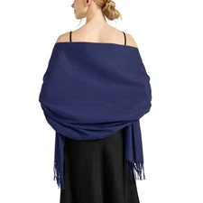 Pashmina Shawl and Wraps for women Wedding Pashmina Scarfs Navy Blue Solid Sc...