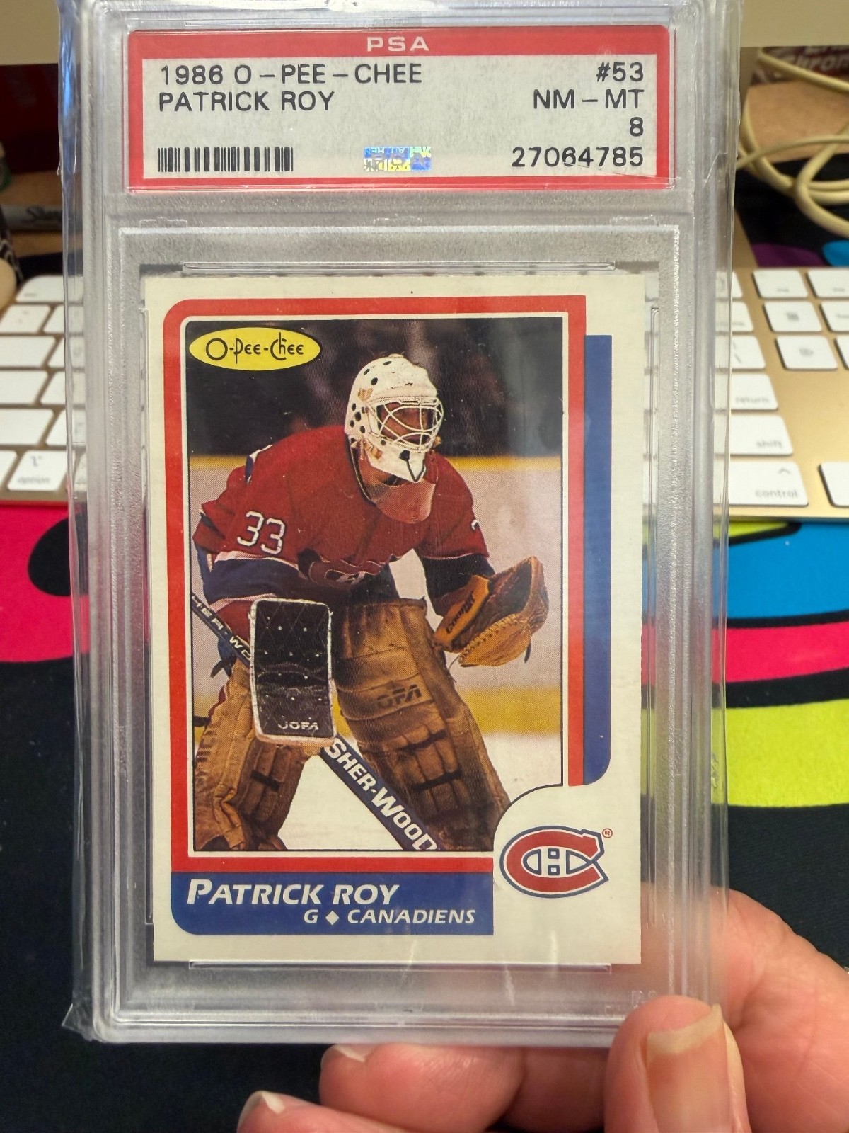1986 O-PEE-CHEE  OPC Hockey #53 Patrick Roy Canadiens HOF PSA 8 NM-MT