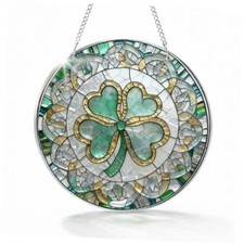 Shamrock Stained Glass Style Hanging, Shamrock Four Leaf Acrylic Ornament, St