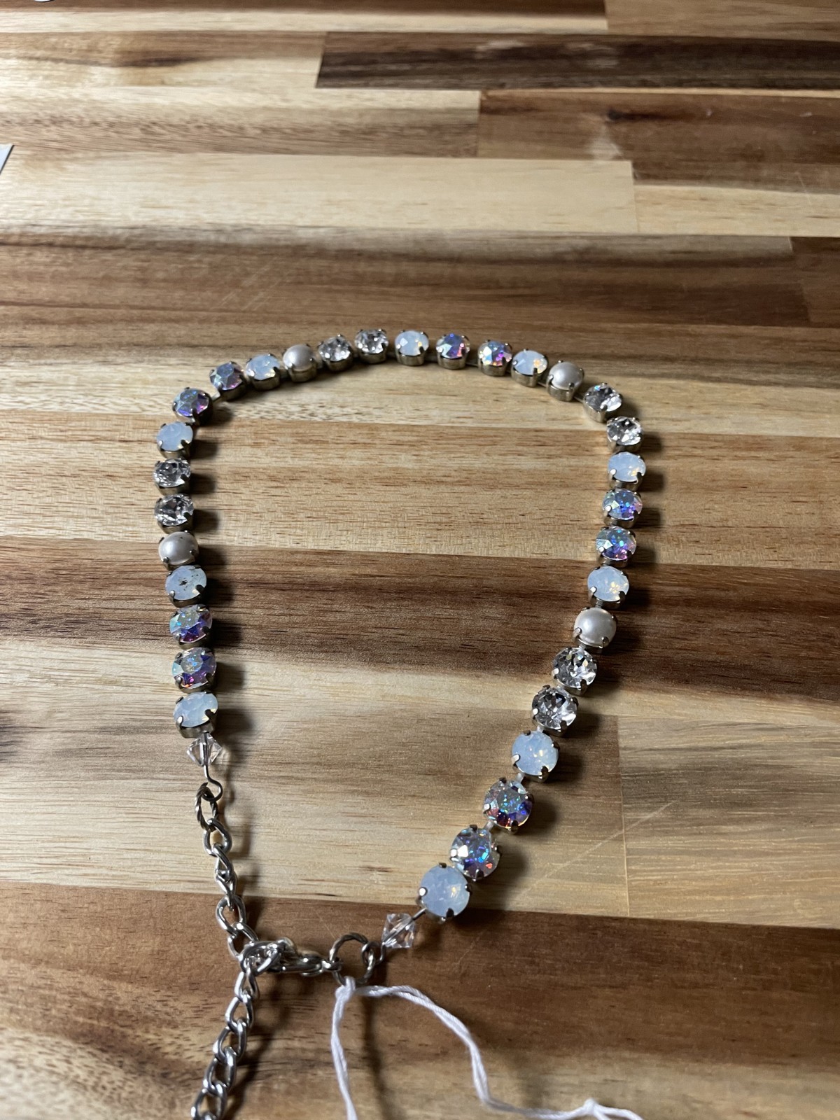 Clear Crystal Silver Pearl Statement Necklace - image 4