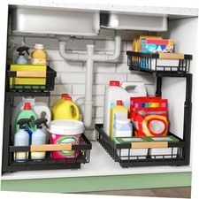 Under Sink Organizers 2 Tier Under Sink Organizers and Storage, 2 Pack Black