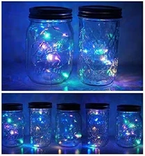 6 Pack Mason Jar Lights, 10 LED Solar Colorful Flicker Fairy String Lights Lids 