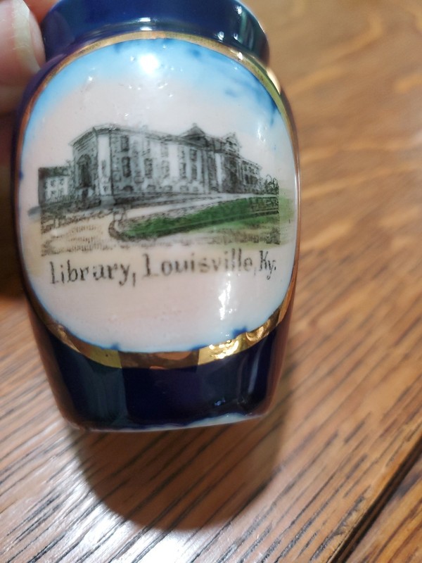 Antique Cobalt Souvenir Vase Library Louisville Kentucky Made In Germany