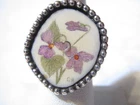 VINTAGE SIGNED "CR" HAND CARVED LARGE STERLING SILVER RING WITH FLORAL DESIGN-6