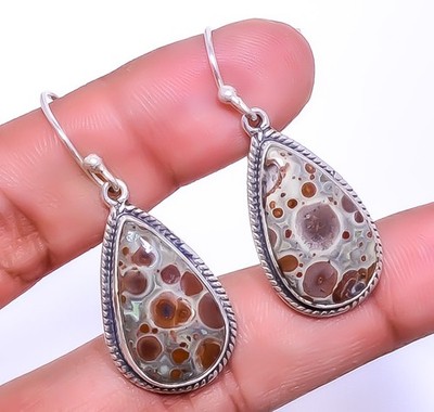 Asteroid Jasper Gemstone 925 Sterling Silver Handmade Bali Earring 1.56'' A376
