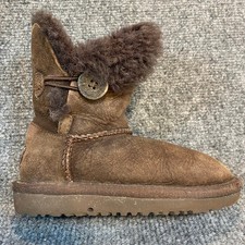 Ugg Australia Bailey Shearling Leather Button Boots Chocolate Brown Kids Size 10