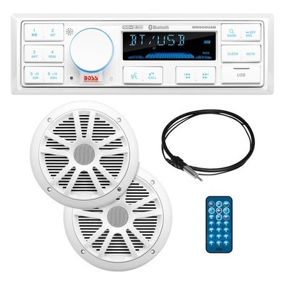 Boss Audio Marine Boat Stereo Radio Kit w/MR6W Speakers Antenna Remote MR500UAB