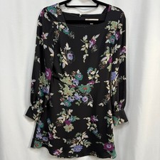 LOFT Black Square Neck Cuffs Sleeves Floral Mini Dress 0