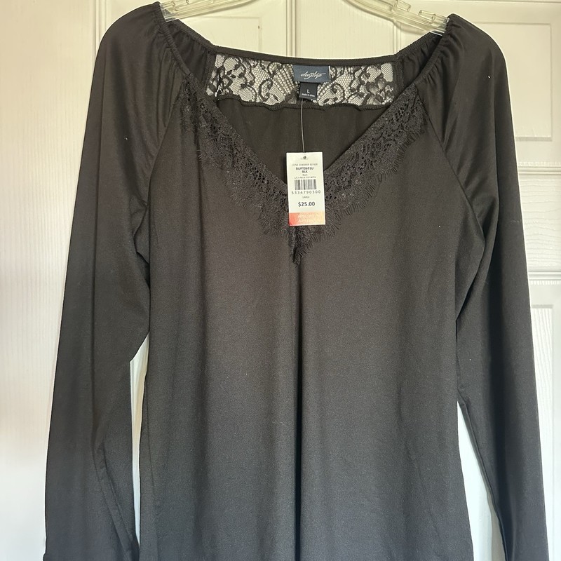 Daytrip Black Long Sleeved Shirt Lace Detail Collar Size Large