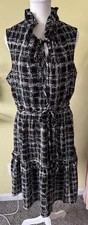 Lapis & Lillies Black & White Ruffle Neck Midi Dress Cottagecore Chic  XL