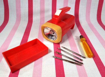 Awesome Vintage 1950's Chadwick-Miller Red 4'' Mini Flashlight with 5pc Tool Box!